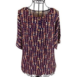 Halston Black and Orange Button Front Short Sleeved Blouse Size Medium